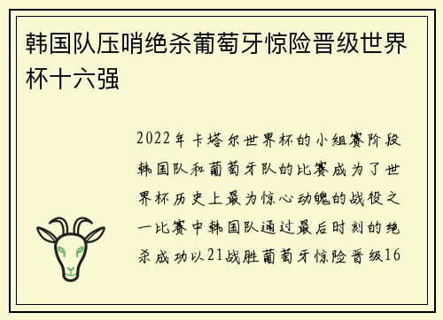 韩国队压哨绝杀葡萄牙惊险晋级世界杯十六强 韩国队压哨绝杀葡萄牙惊险晋级世界杯十六强