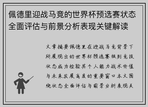 佩德里迎战马竞的世界杯预选赛状态全面评估与前景分析表现关键解读
